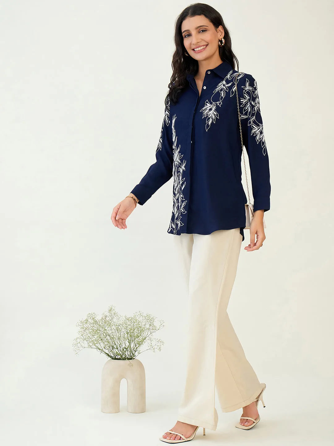 Navy Blue Embroidered Shirt