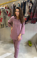 Pastel Pink Embellished Suede Co-Ord Set