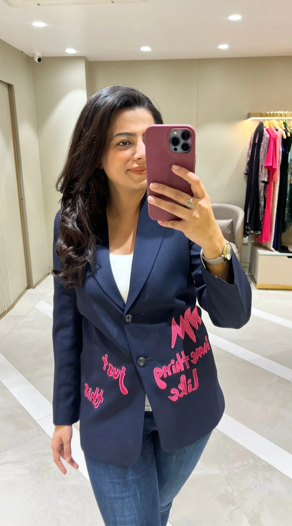 Navy Blue Embroidered Blazer