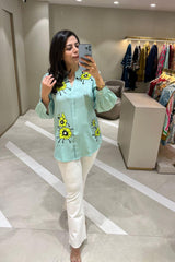 Mint Green Floral Embroidered shirt