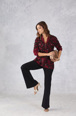 Red Embellished Zip Style Jacket