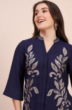 Navy Blue Co-ord Set with Beaded Leaf Embroidery