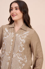 Beige Shirt with White Lattice Floral Embroidery