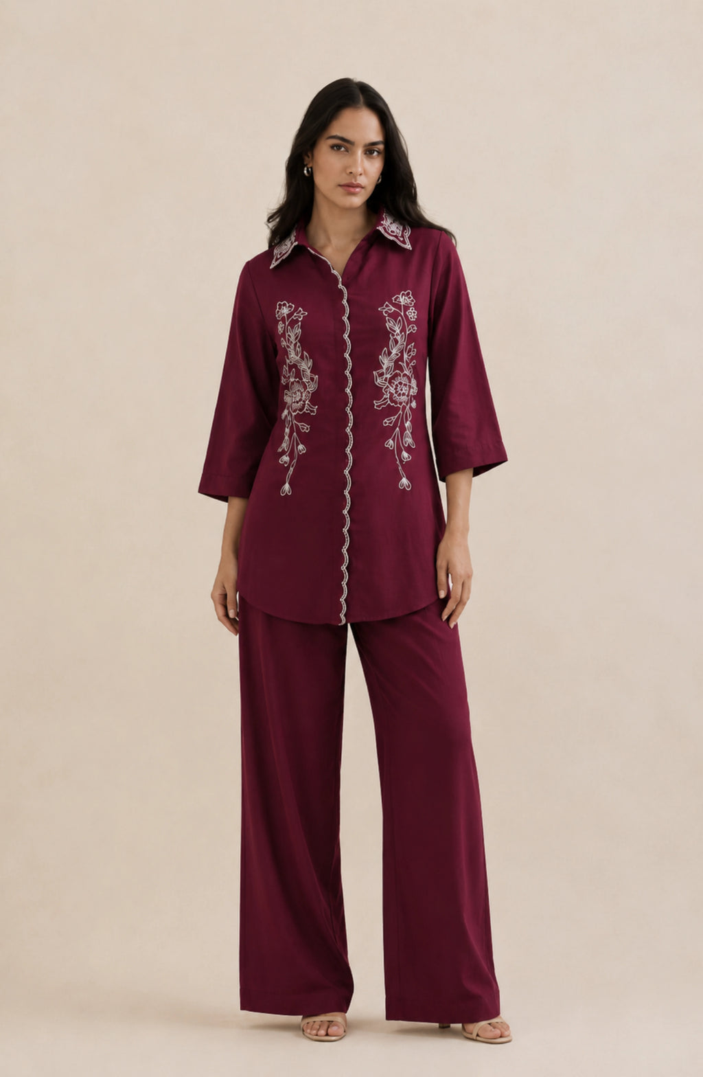 Wine Heirloom Embroidered Co-ord set