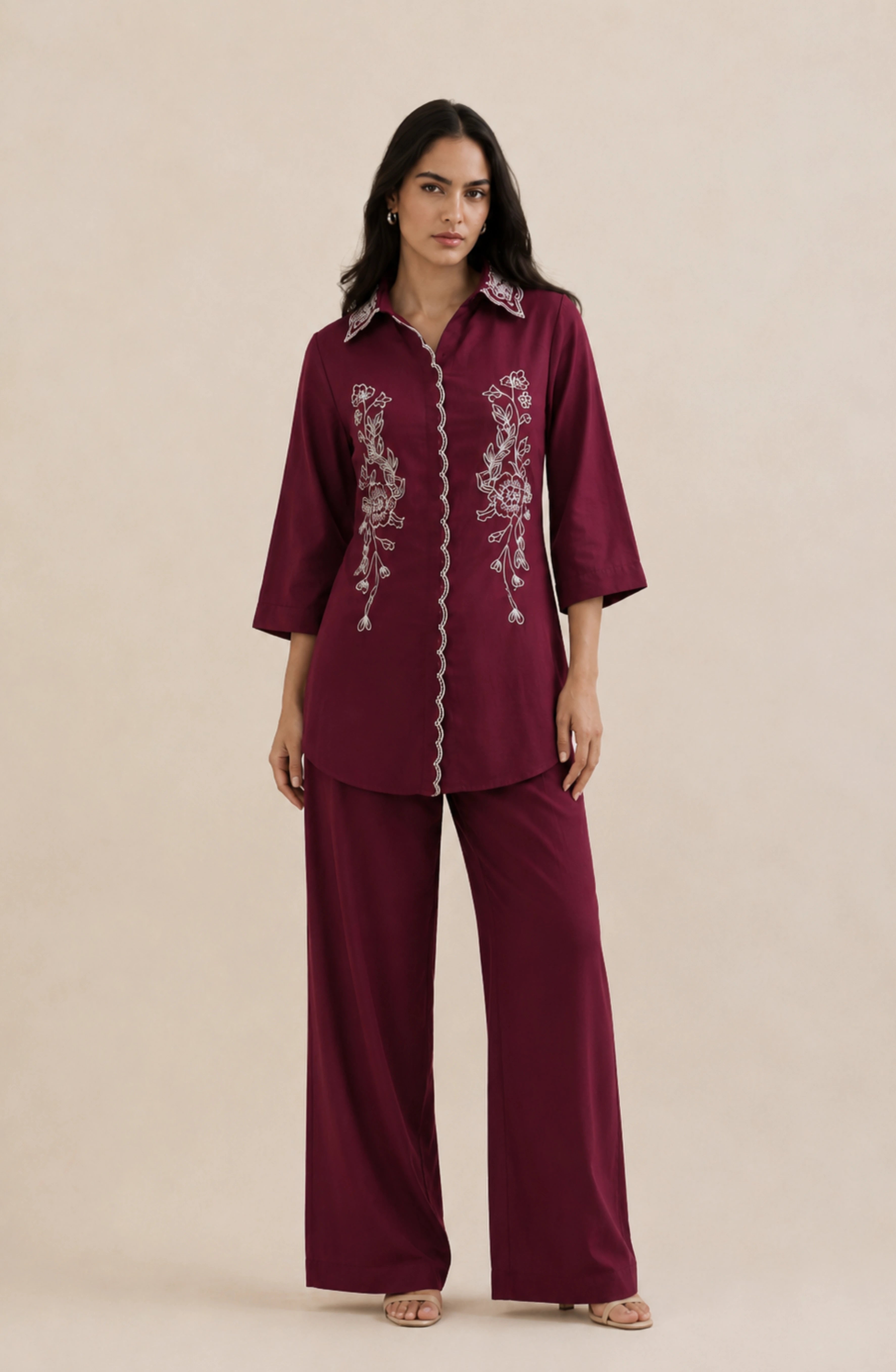 Wine Heirloom Embroidered Co-ord set