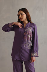 Purple Floral Embroidery Co-ord Set