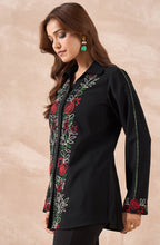 Black Multicolour Botanical Embroidered Shirt