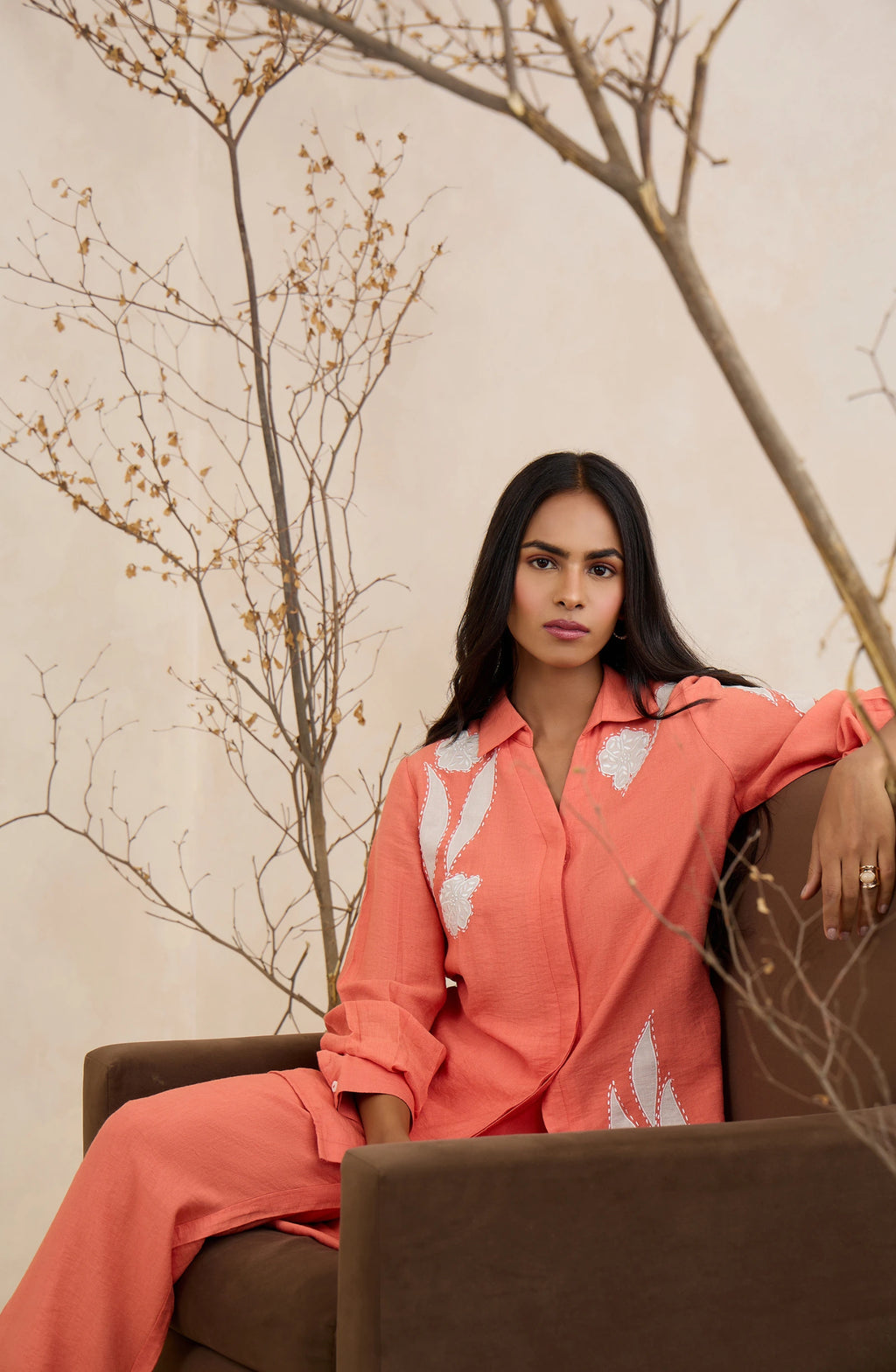 Coral Ember Embroidered Co-Ord Set