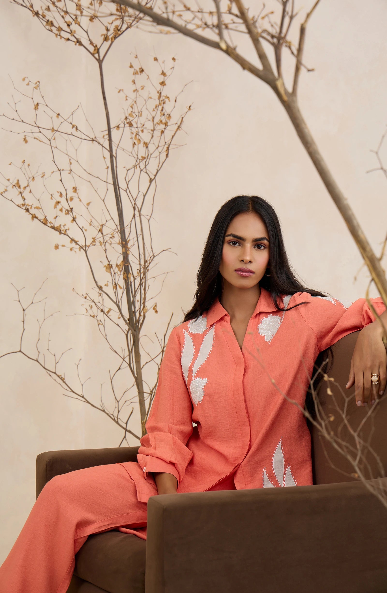 Coral Ember Embroidered Co-Ord Set