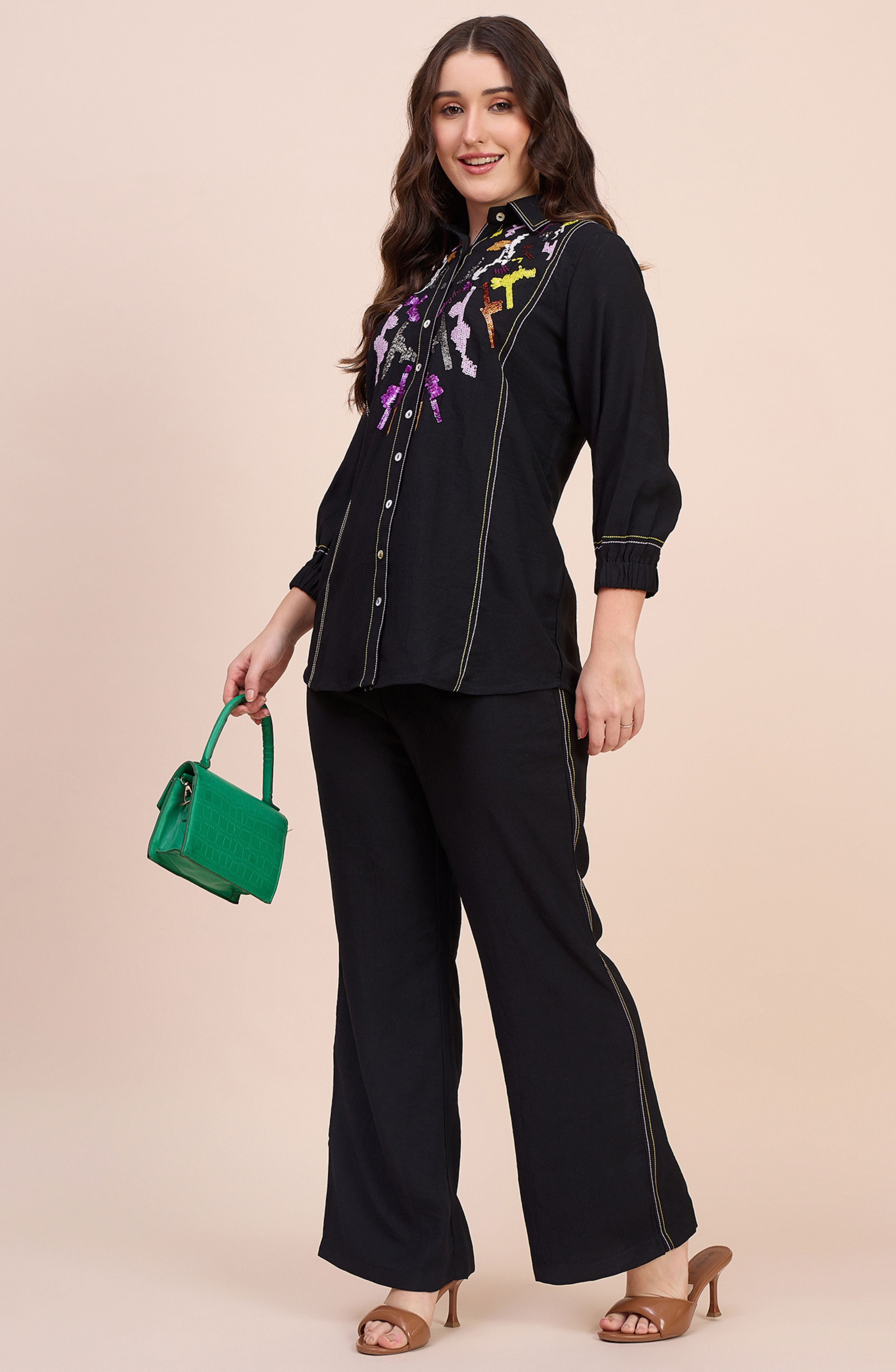 Black Sequin Embroidered Co-ord Set