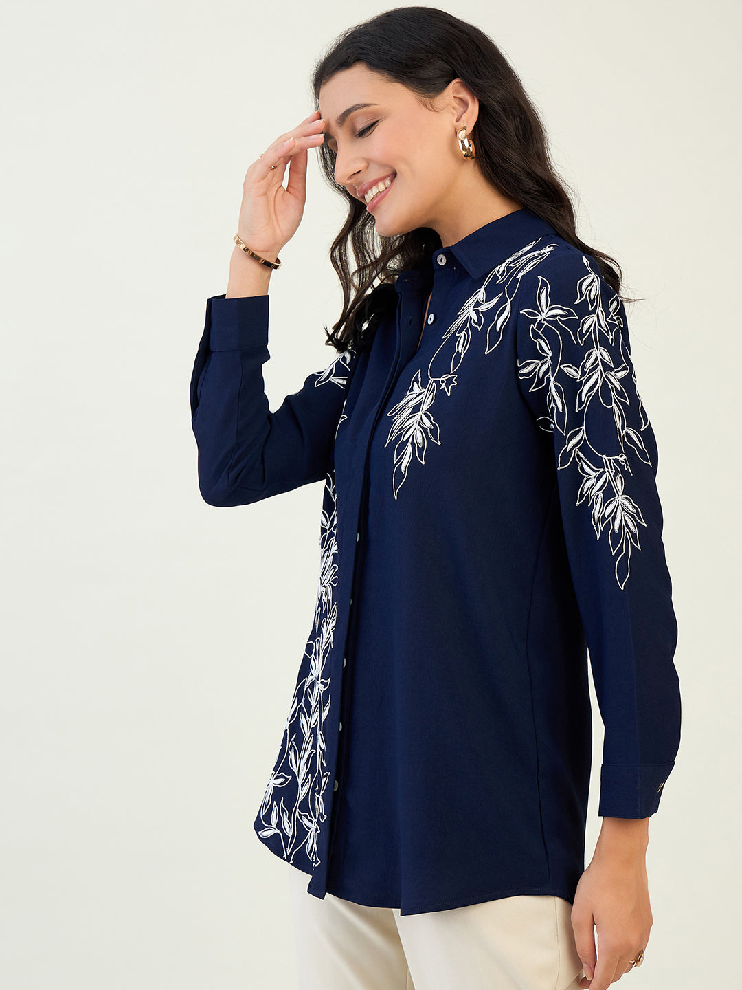 Navy Blue Embroidered Shirt