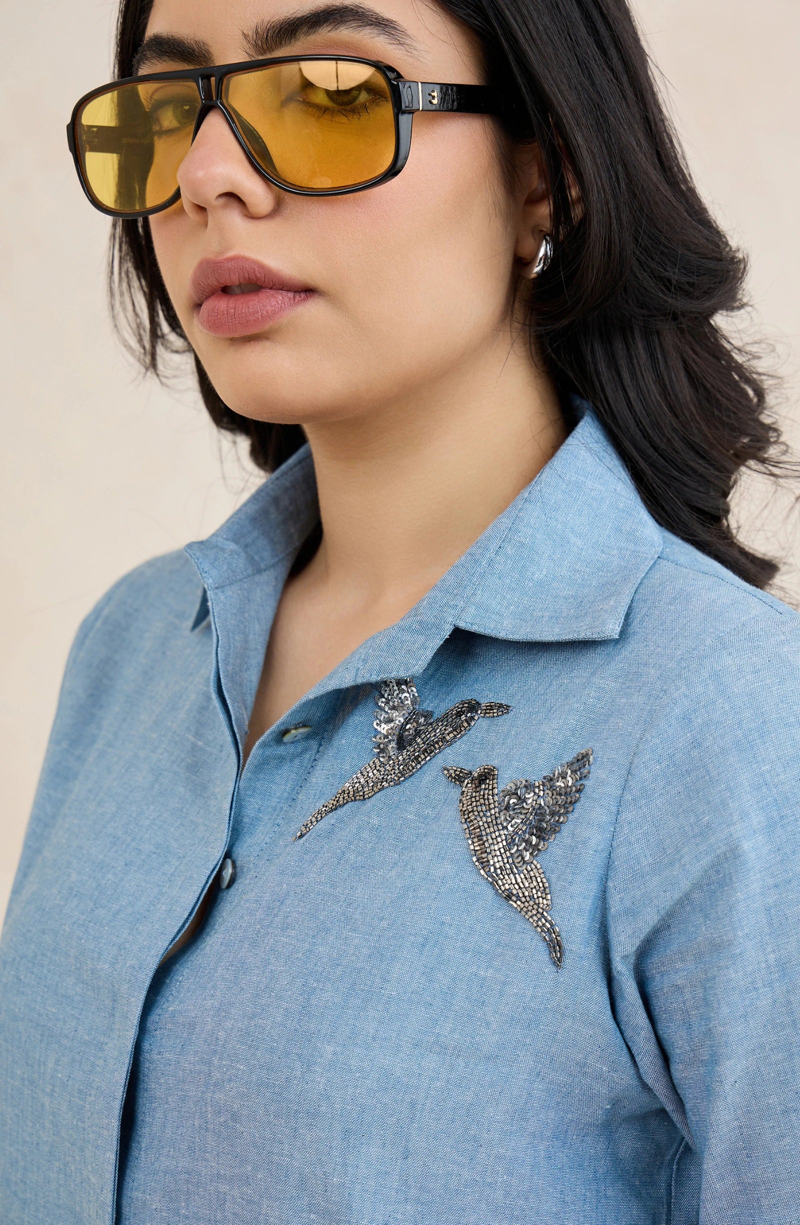 Sky Blue Floral Bird Embellished Co-Ord Set