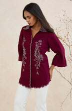 Wine Heirloom Embroidered Shirt