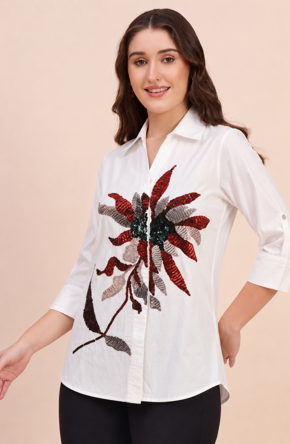 White Sequin Embellished Shirt