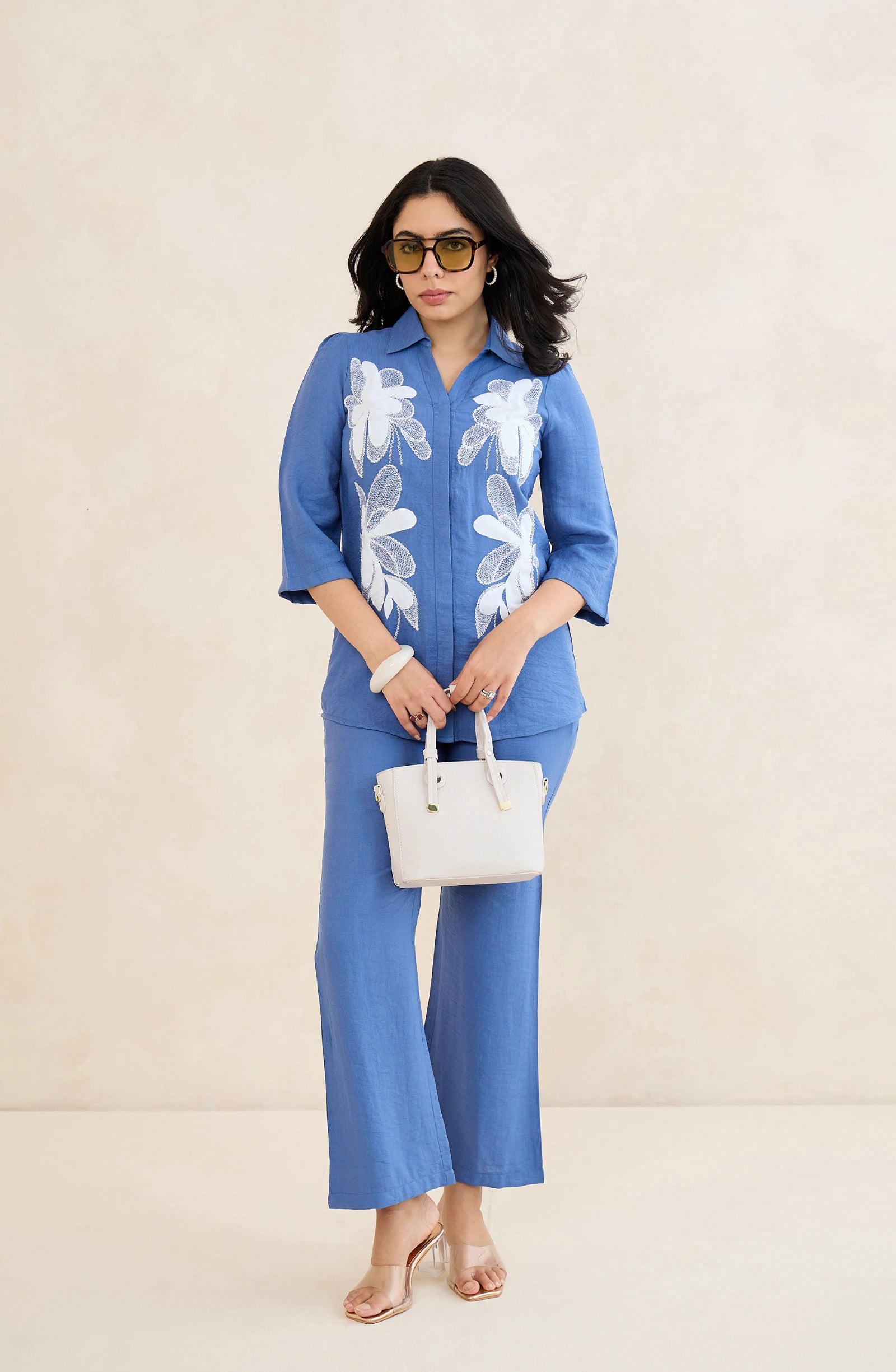 Skyflower Blue Floral Embroidered Co-Ord Set