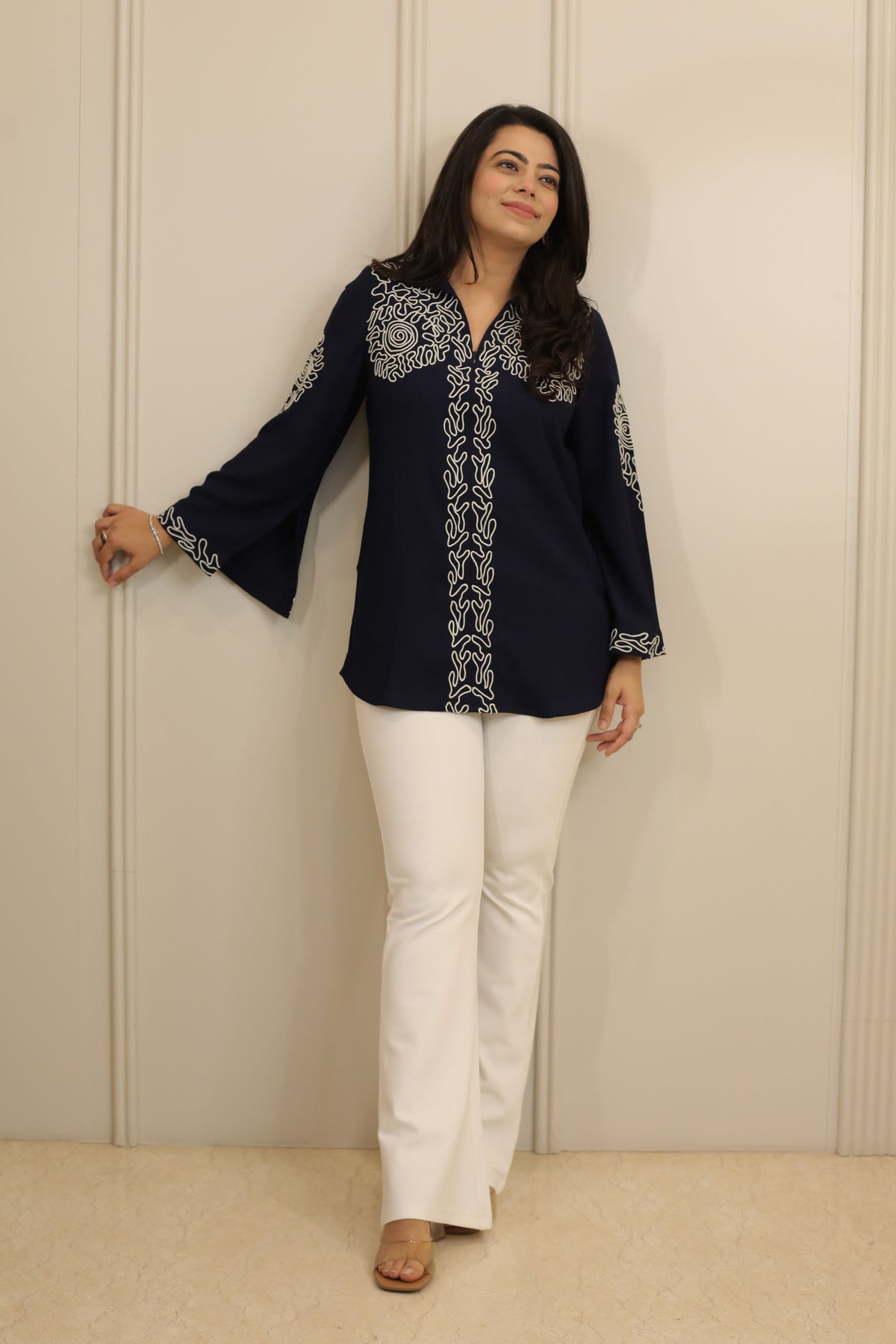 Navy Blue Embroidered Shirt