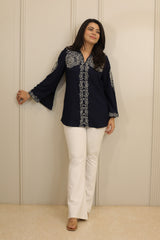 Navy Blue Embroidered Shirt