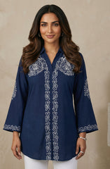 Navy Blue Embroidered Shirt