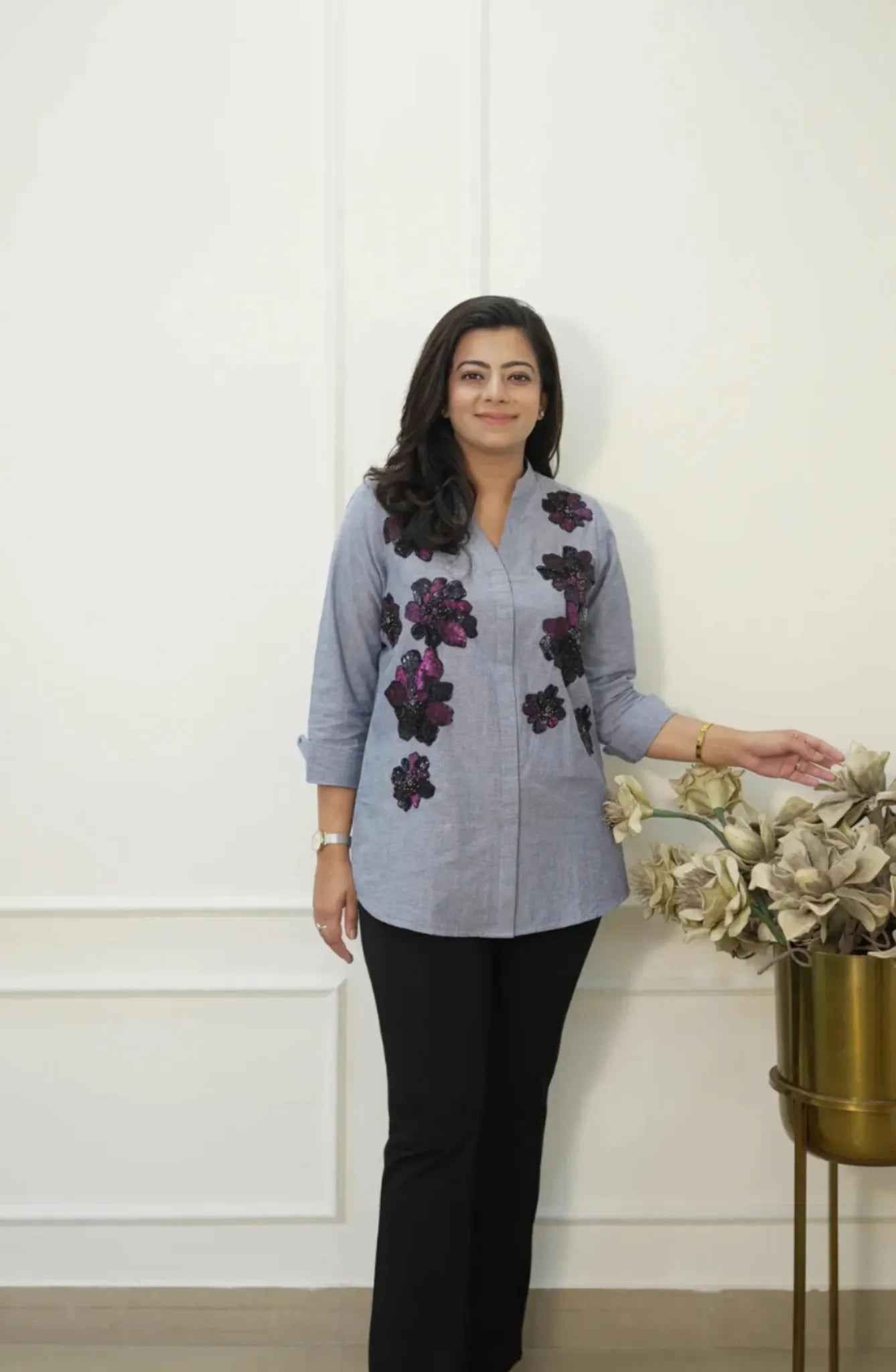 Cotton Denim Sequin Shirt