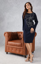Navy Blue Elegant Embellished Dress