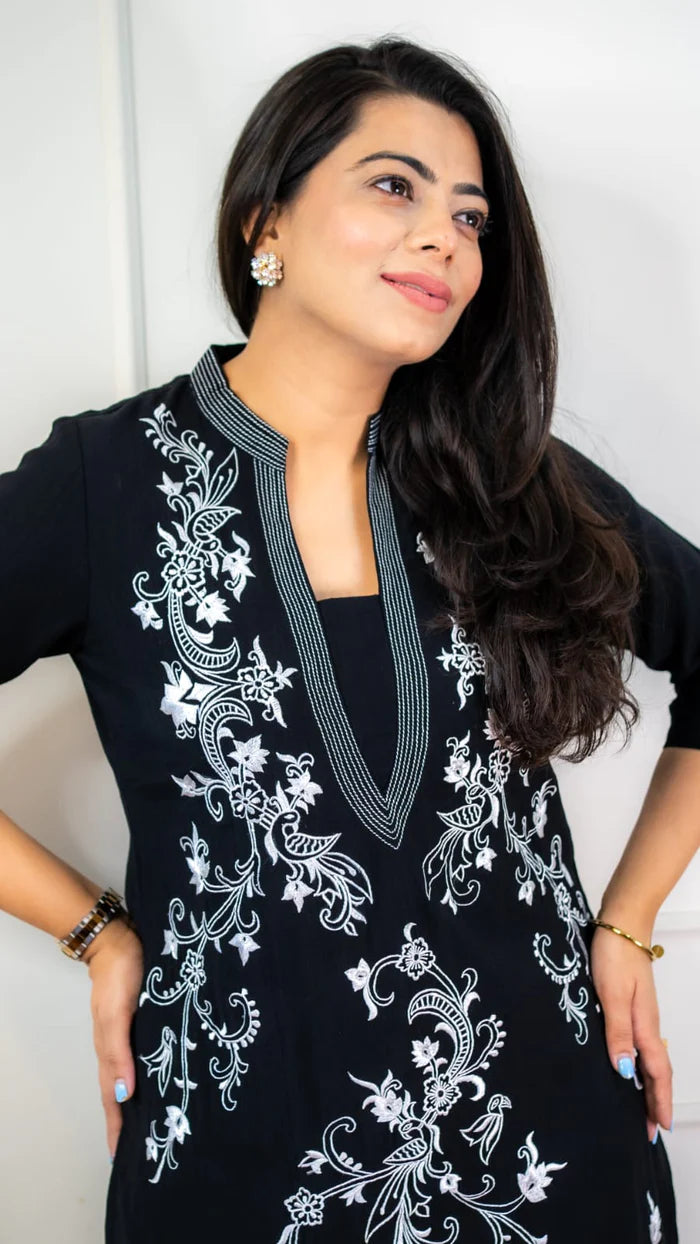 Black Embroidered Kurta Set