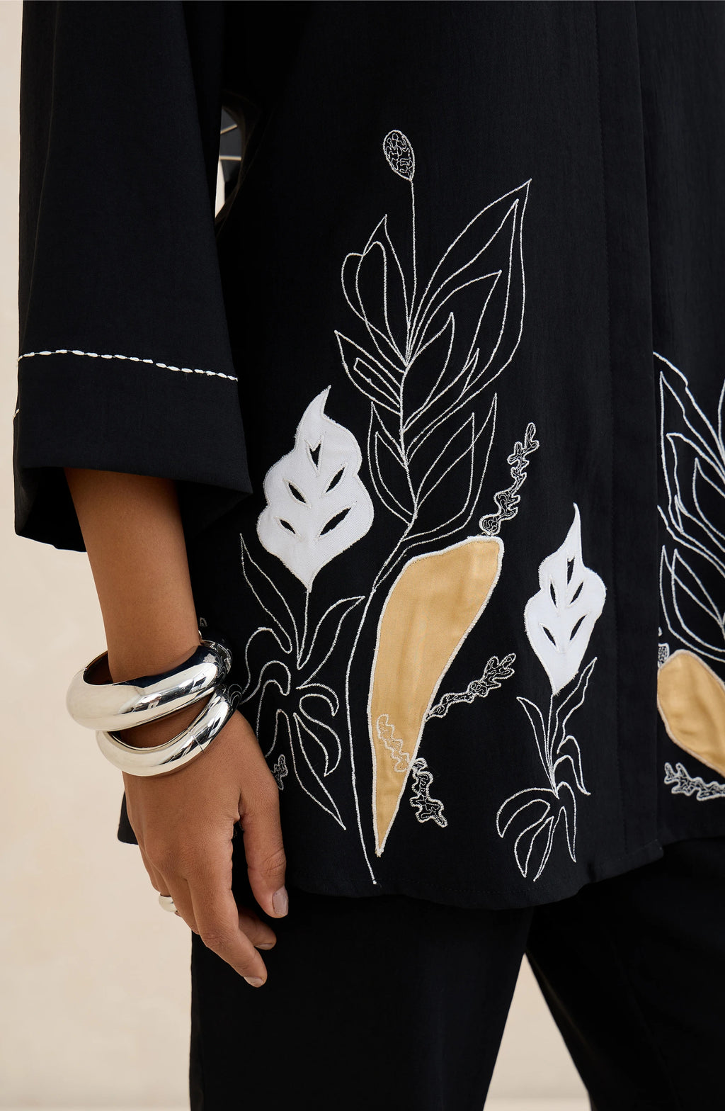Black Leaf Embroidered Co-Ord Set