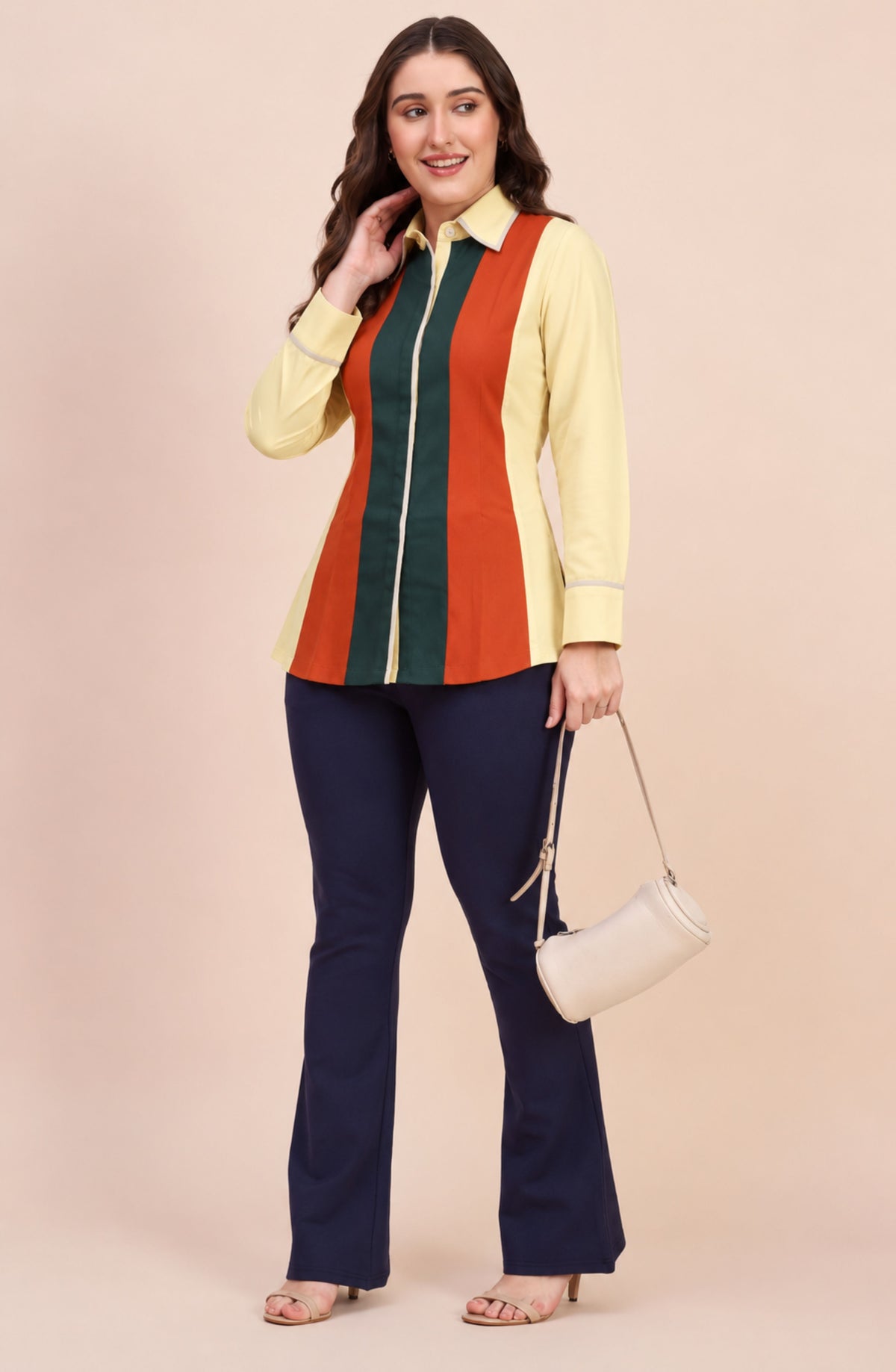 Yellow, Rust & Green Panelled Shirt