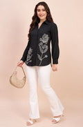 Black Silver Beaded Floral Shirt