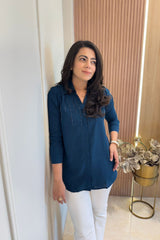 Teal Blue Embellished Shirt