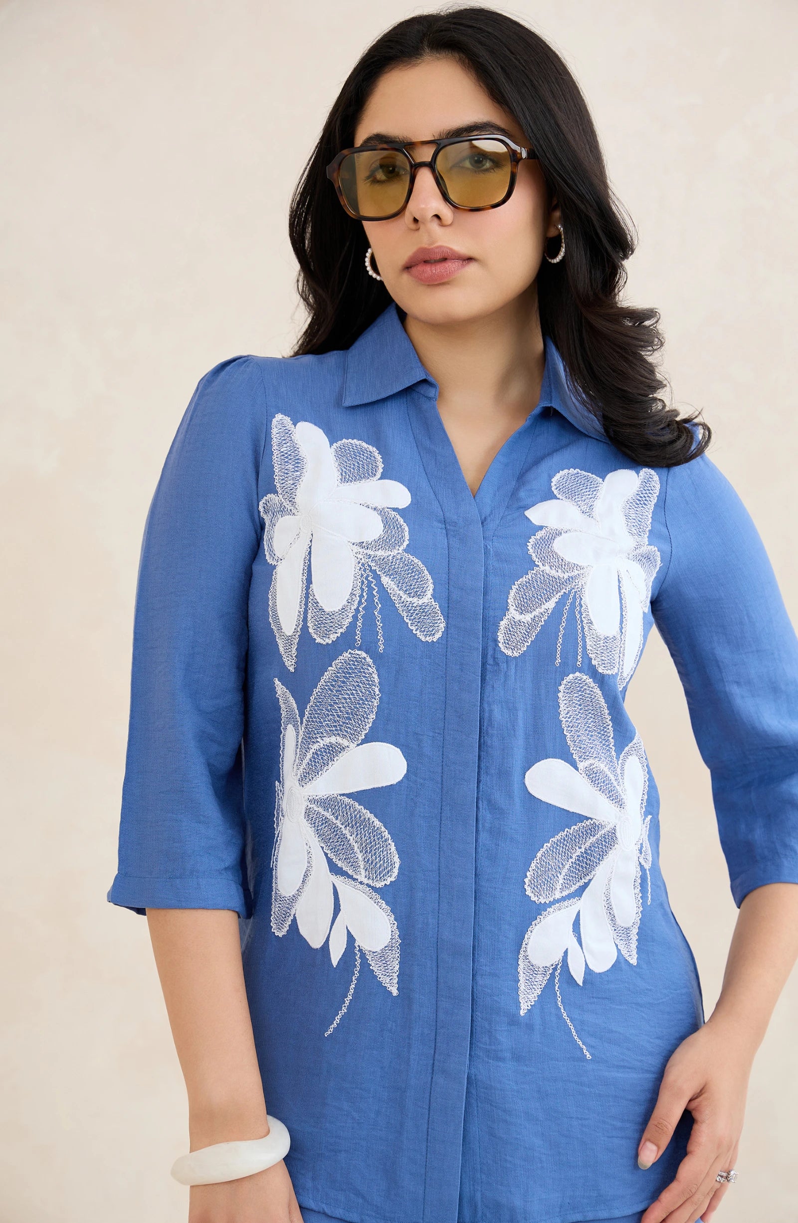 Skyflower Blue Floral Embroidered Co-Ord Set