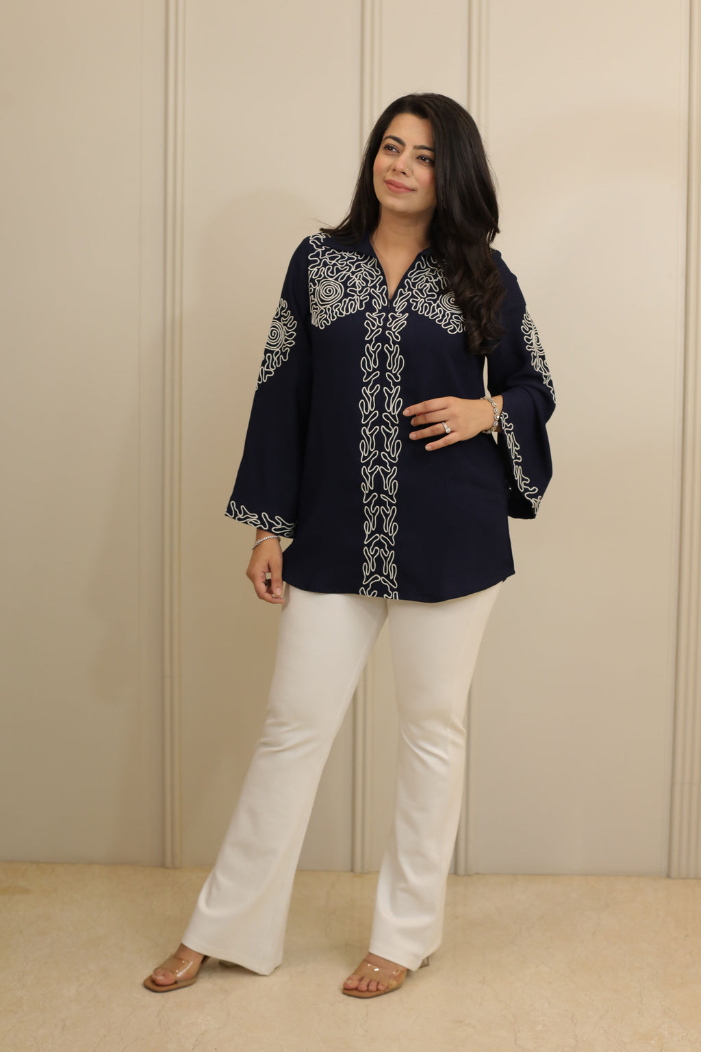 Navy Blue Embroidered Shirt