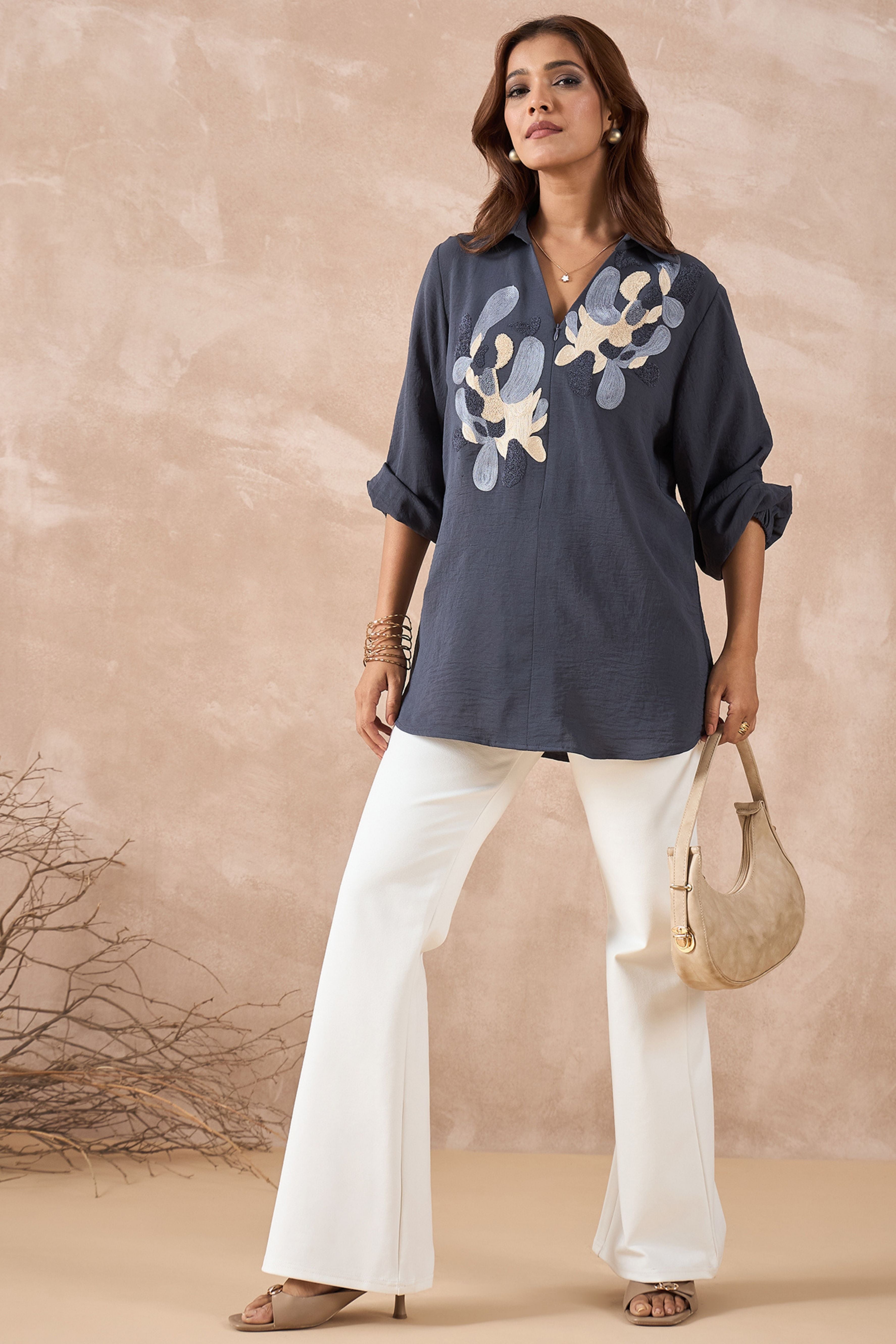 Grey Abstract Embroidered Shirt