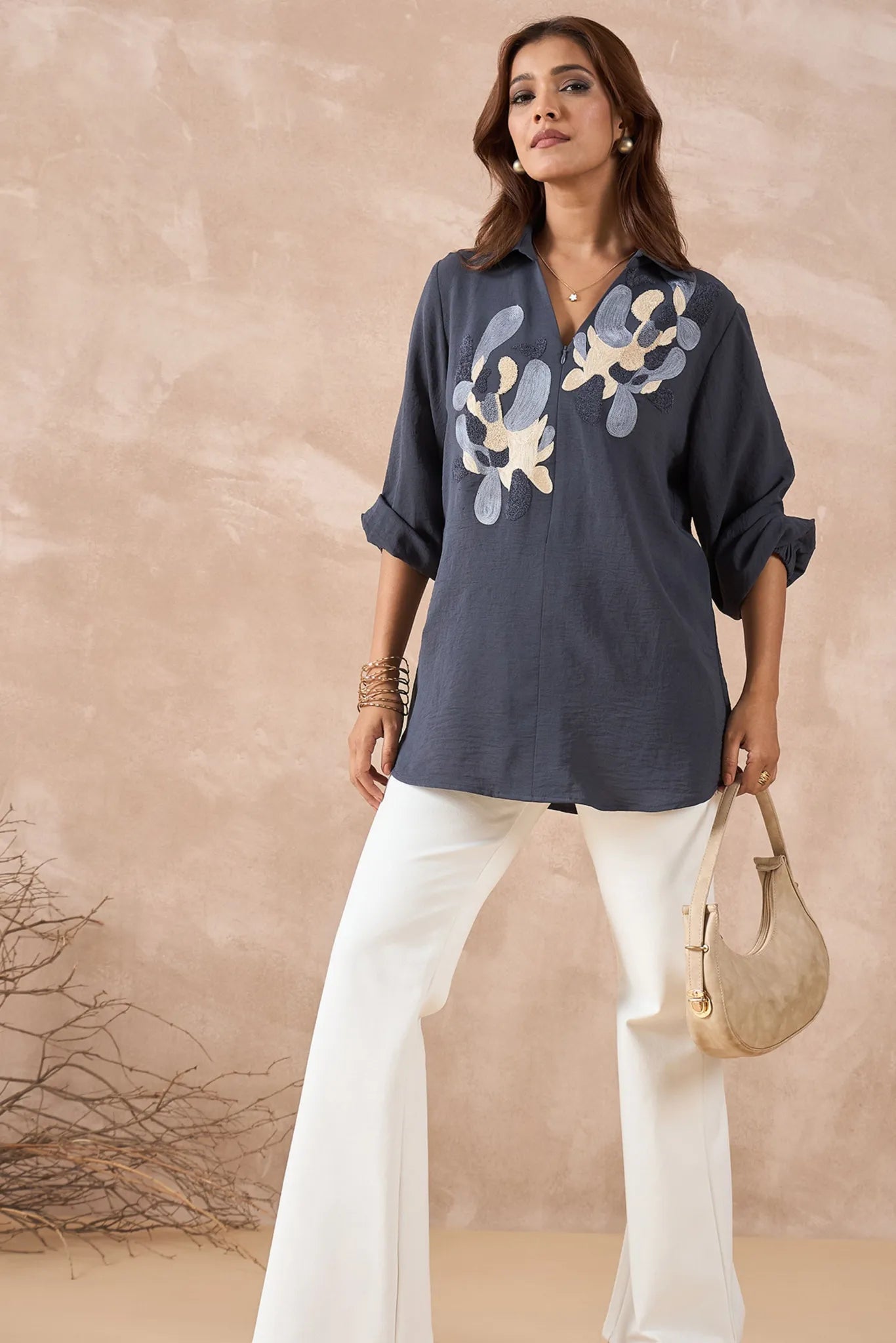 Grey Abstract Embroidered Shirt