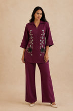Wine Floral Embellished Co-Ord Set