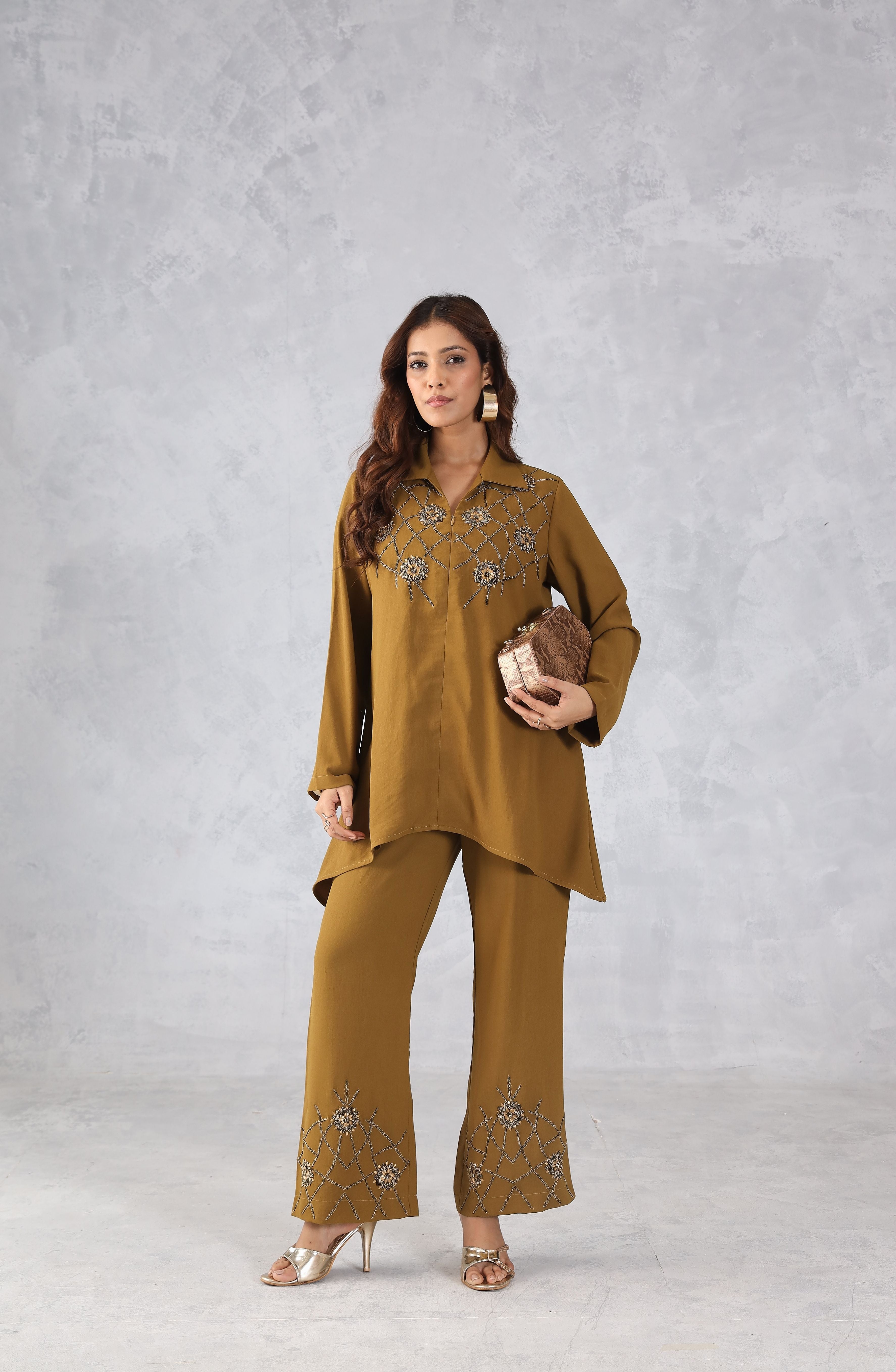 Mustard Floral Embellished Co-Ord Set