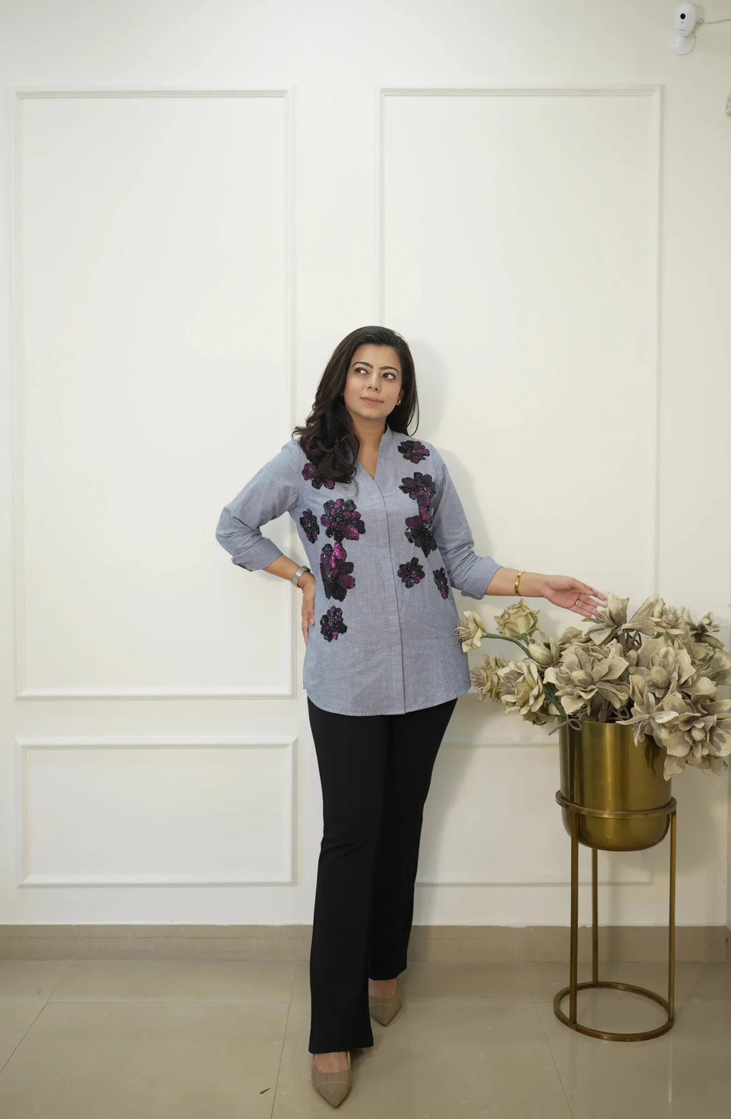 Cotton Denim Sequin Shirt