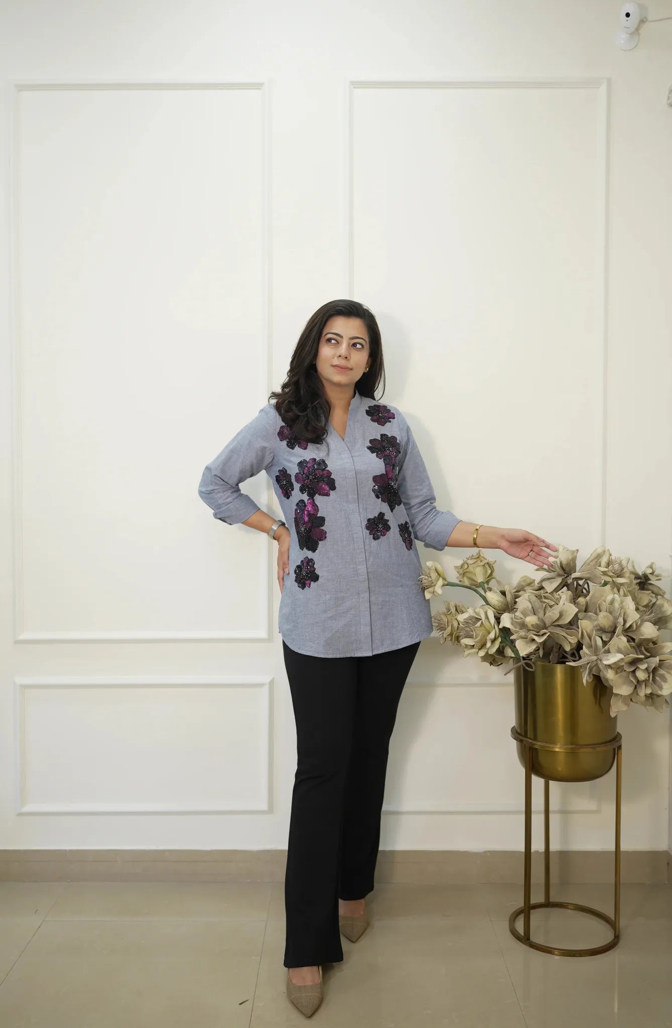 Cotton Denim Sequin Shirt