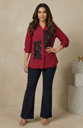 Red Embellished Floral Shirt