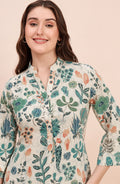 Ivory & Teal Batik Botanical Print Shirt