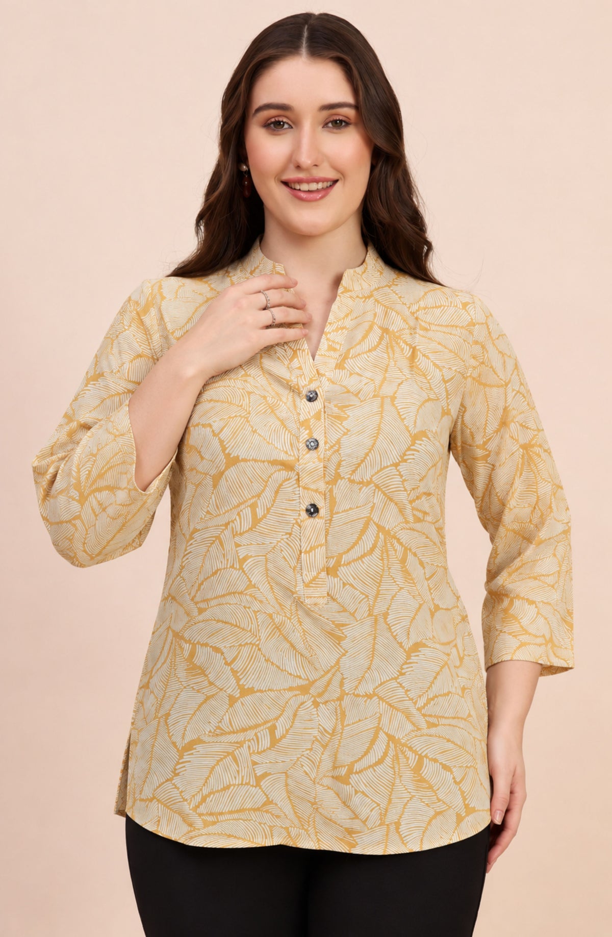 Mustard Yellow Tropical Leaf Print