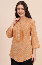 Burnt Orange Geometric Print Pintuck Shirt