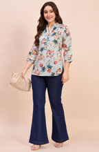 Powder Blue Rose Floral Print Shirt