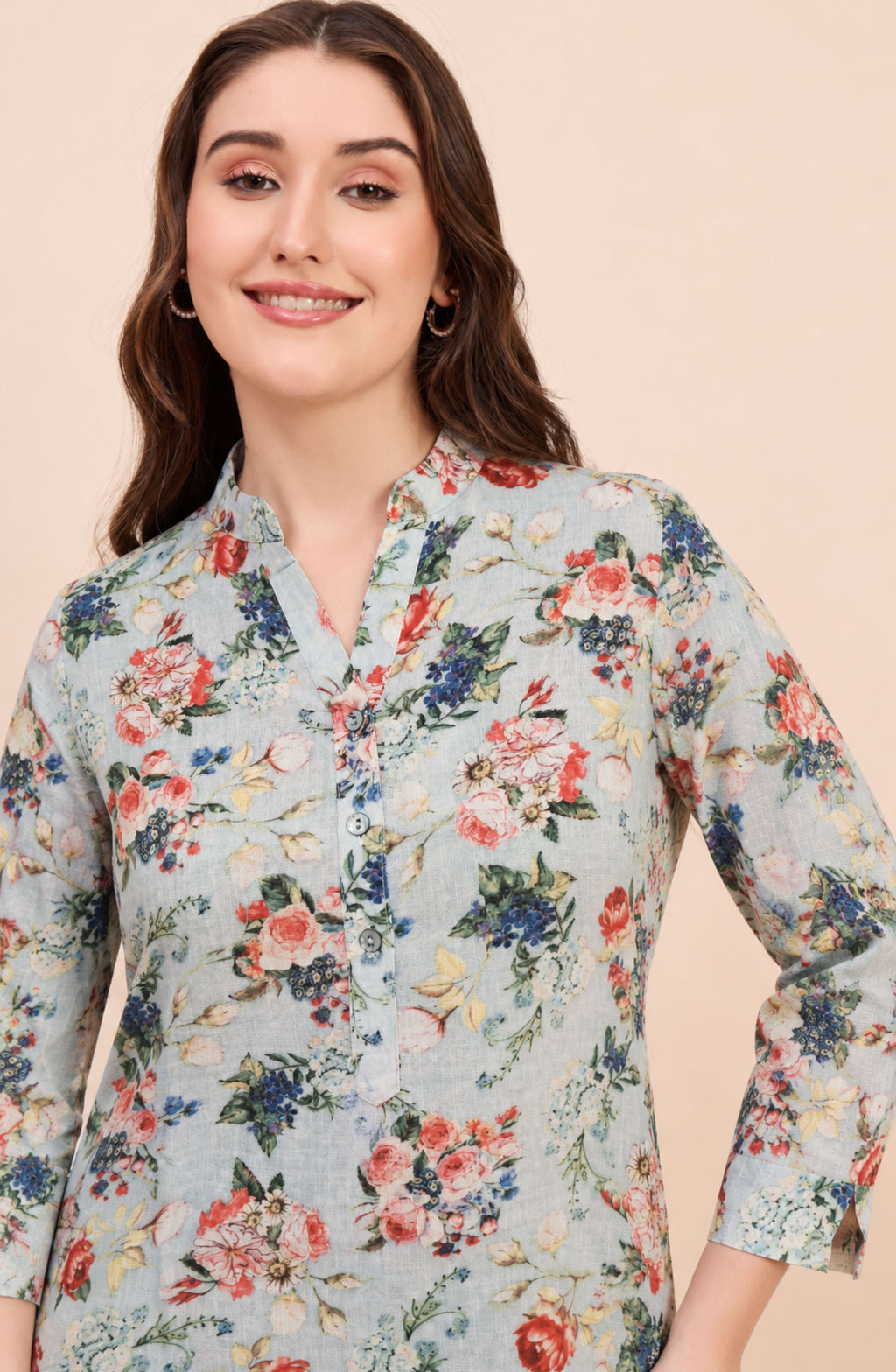 Powder Blue Rose Floral Print Shirt