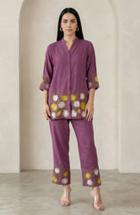 Wine Sunflower Embroidered Co-ord Set