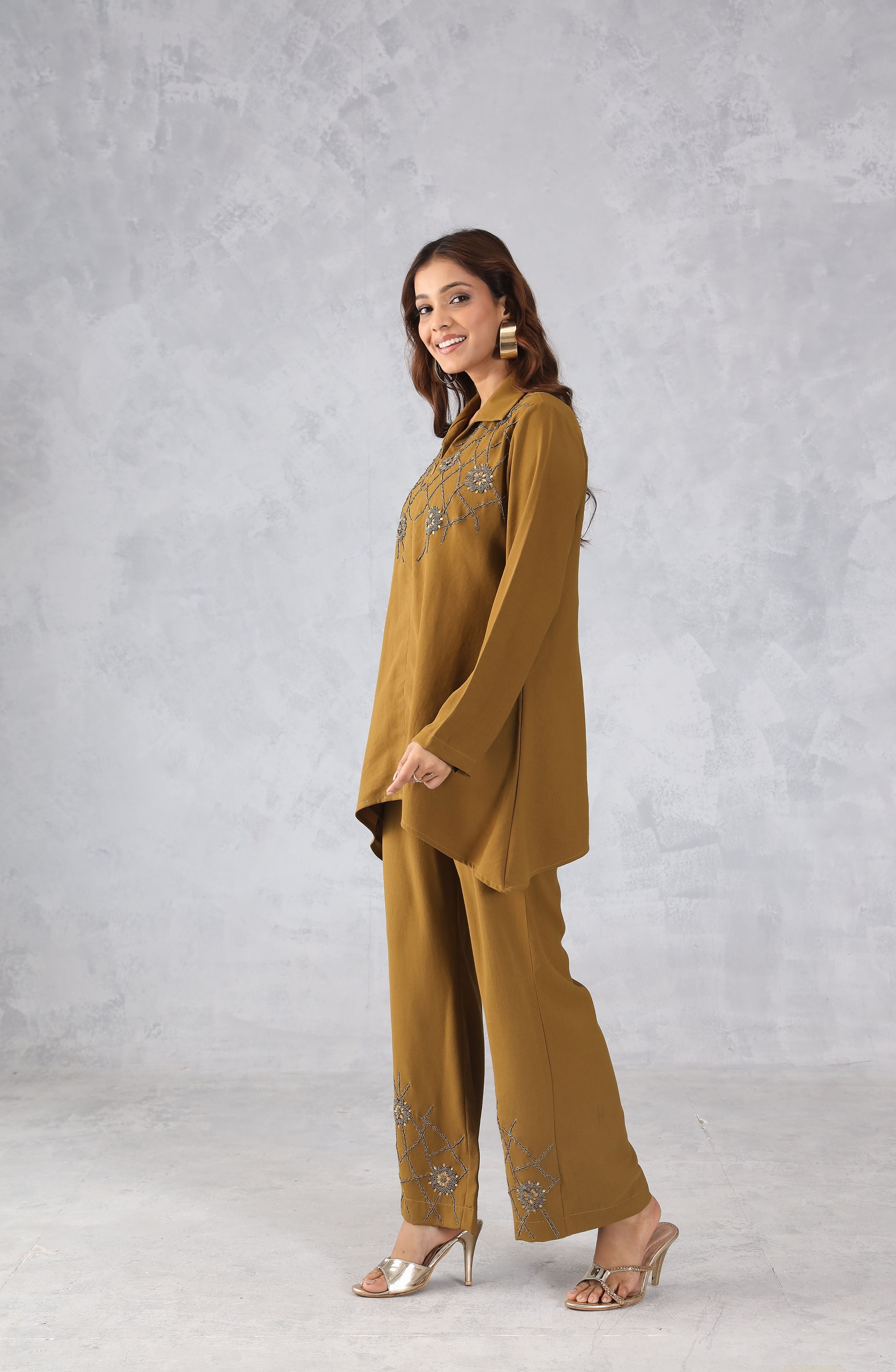 Mustard Floral Embellished Co-Ord Set