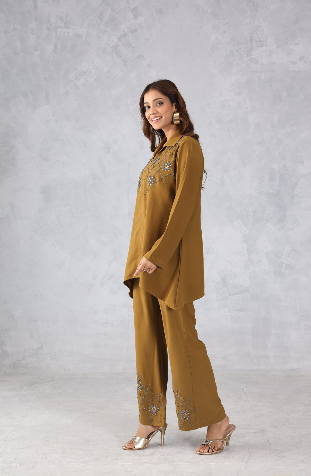 Mustard Floral Embellished Co-Ord Set