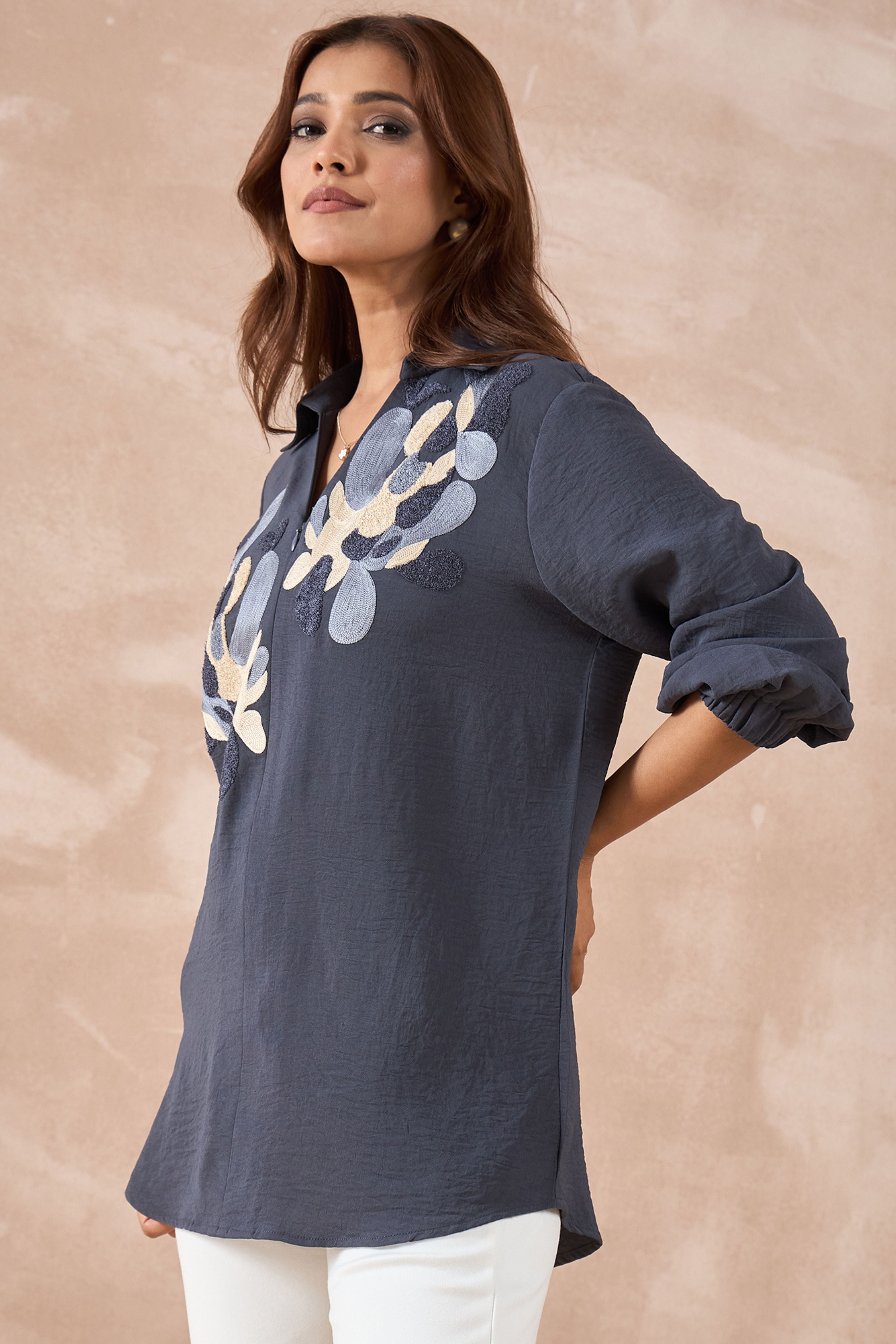 Grey Abstract Embroidered Shirt