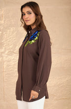 Contrast Brown Embellished Shirt