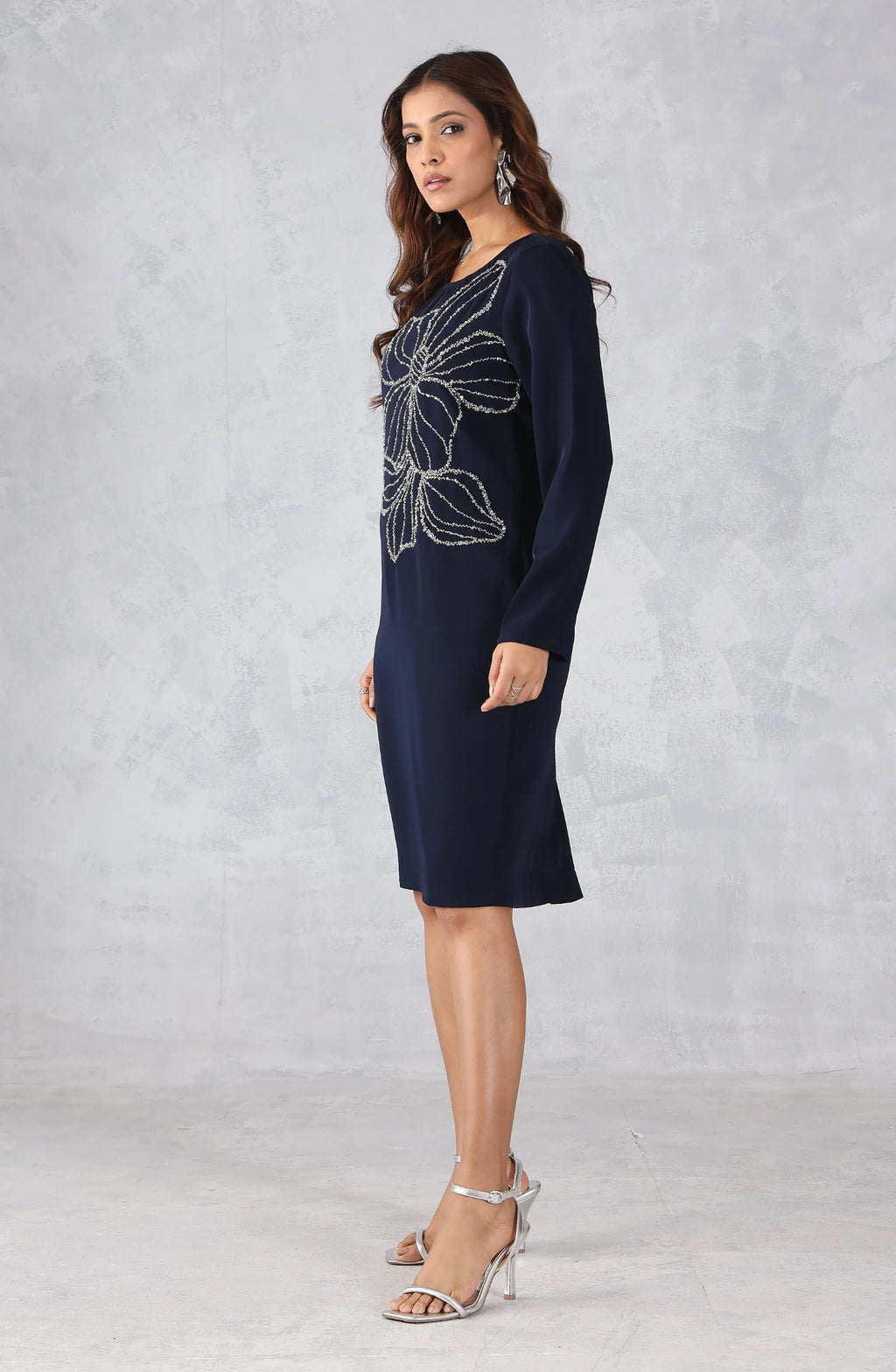 Navy Blue Elegant Embellished Dress