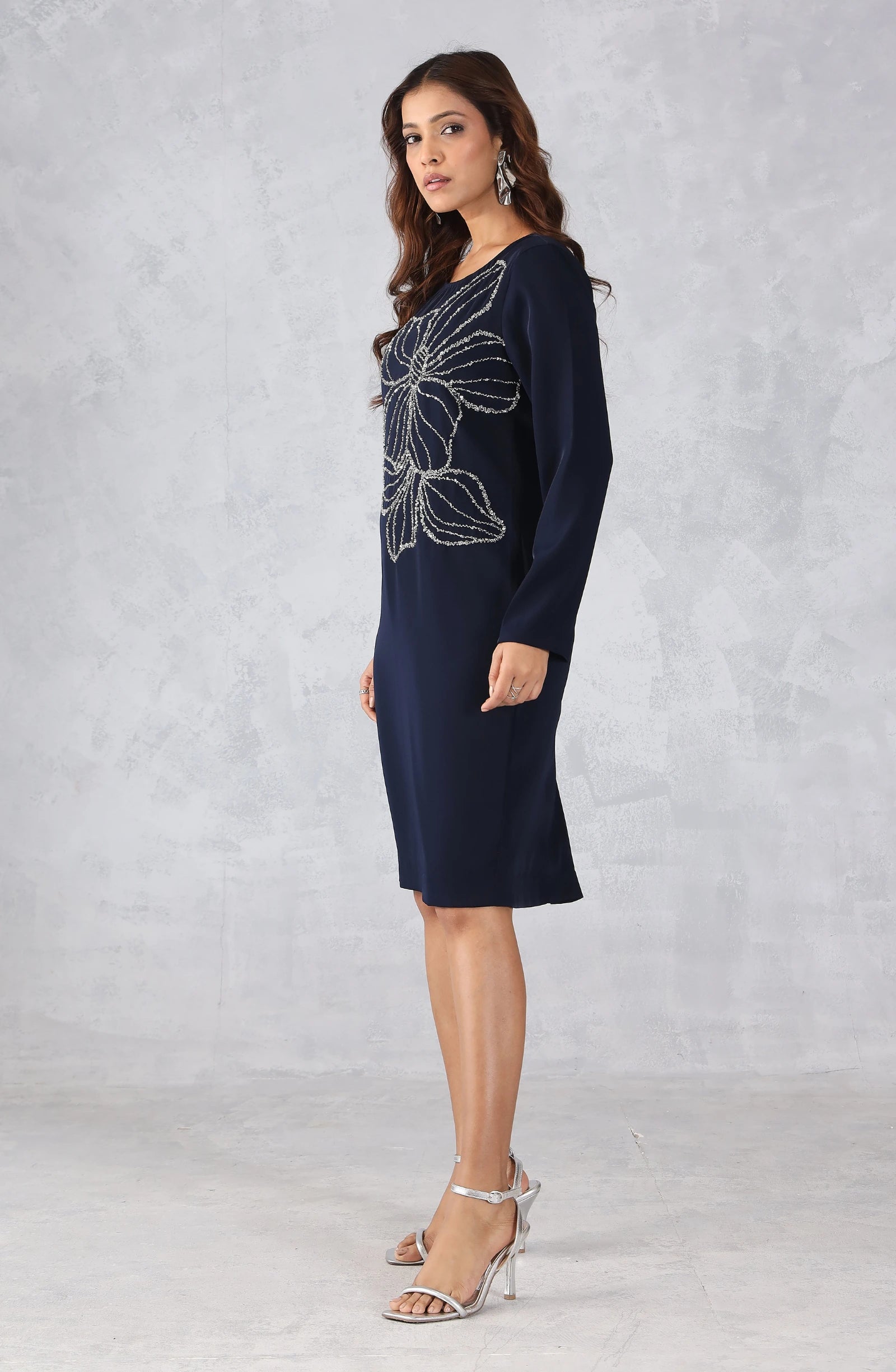 Navy Blue Elegant Embellished Dress